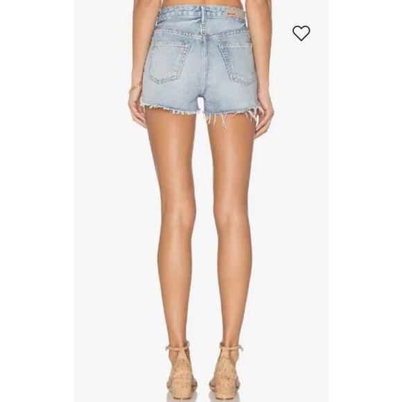 Grlfrnd Medium Wash Can't Get Enough Cindy Button Fly Cutoff Raw Hem Shorts 31 - Picture 3 of 12